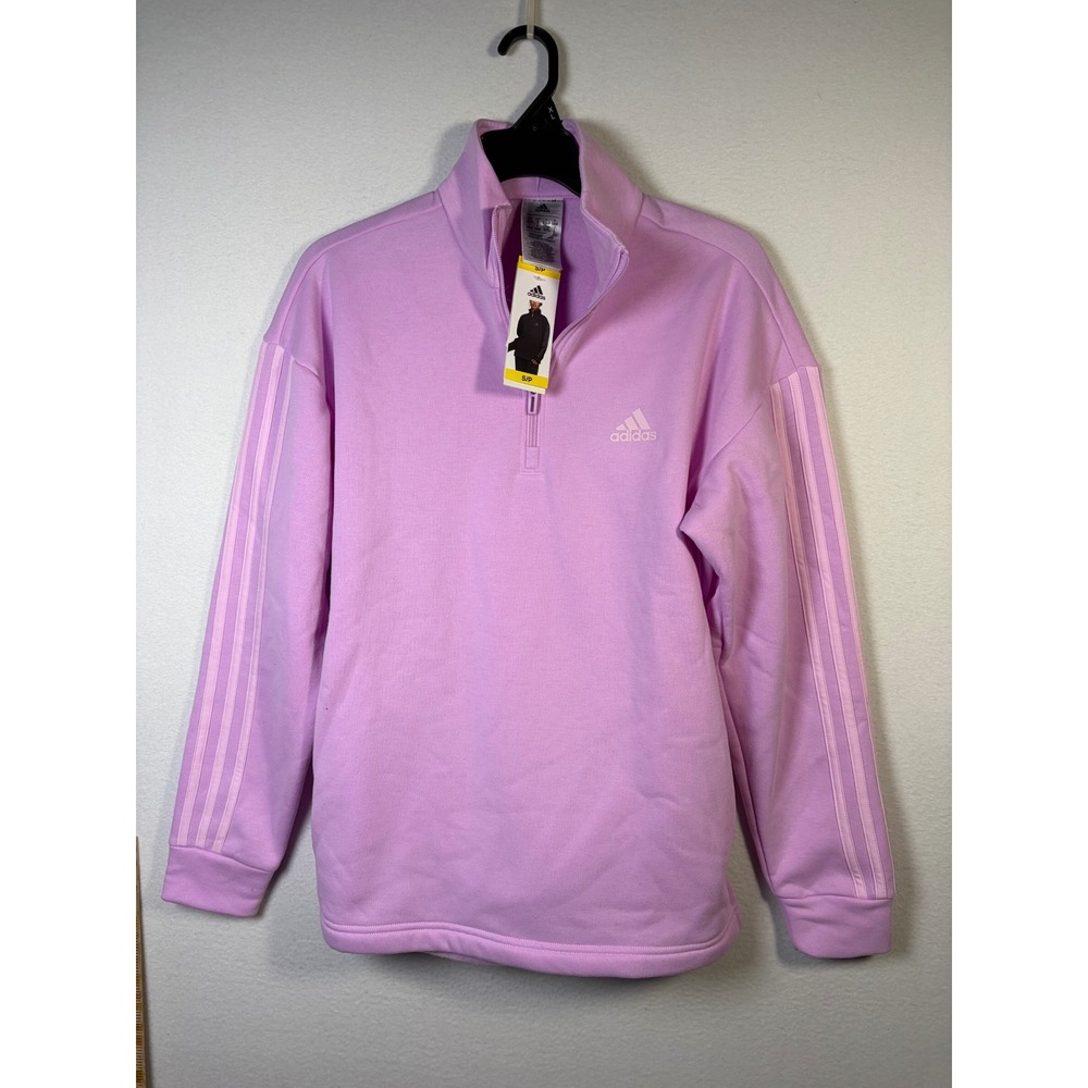 Adidas 1/4 Zip Pullover Women Small Orchid NWT 3-Stripe Fleece Sweatshirt
